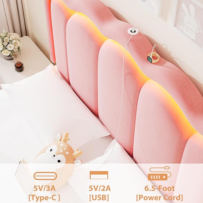 Queen Upholstered LED Bed Frame - Image 7