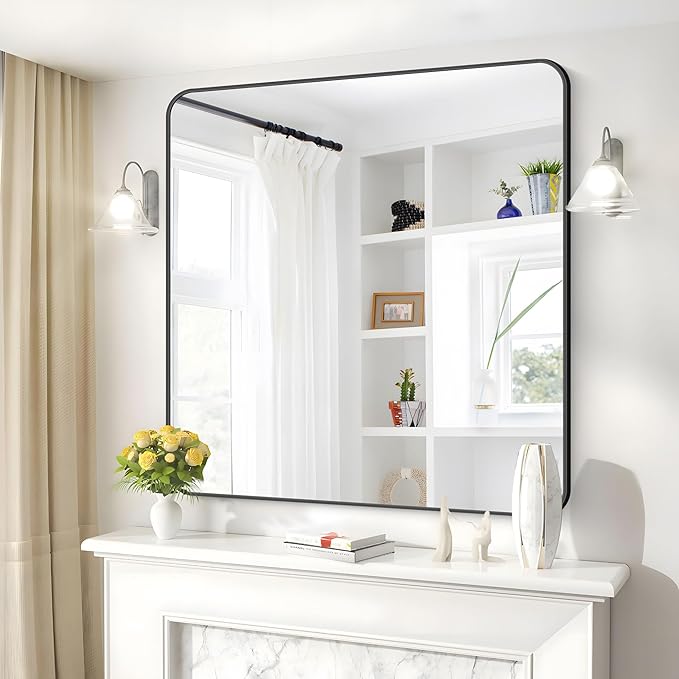39" x 39"Bathroom Mirror, Matte Black Wall Mirror by DESBING