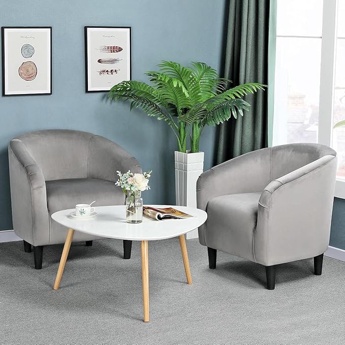 Yaheetech Living Room Chair, Velvet Accent Upholstered Barrel Sitting Chair - Image 4
