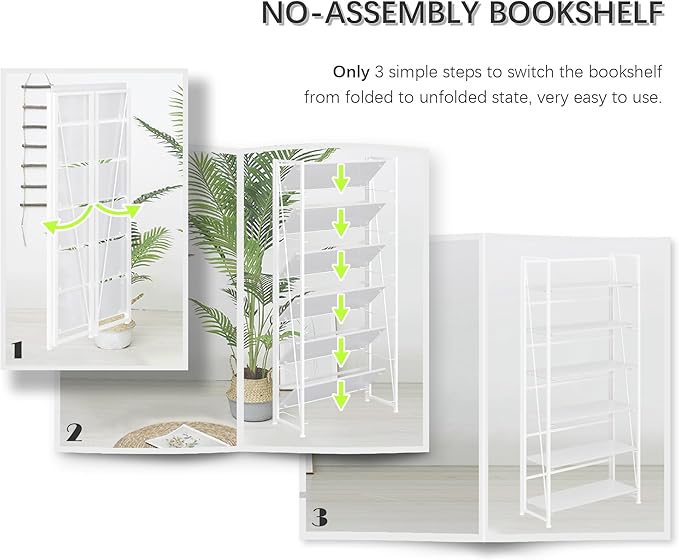 4NM No Assembly Folding Bookshelf, 6-Shelf 74" H Collapsible Foldable Bookcase - Image 6