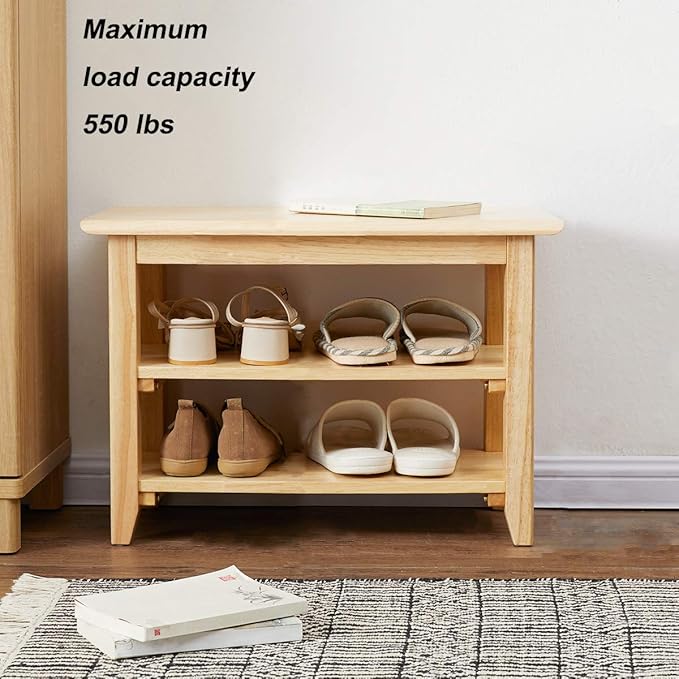 XKZG Storage Bench Wooden Shoe Rack Bench Simple Style Wood Entryway Bench - Image 3