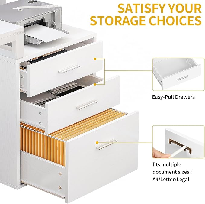 DWVO L Shaped Desk with Drawers, Corner Home Office Desk with Storage Shelves & - Image 6