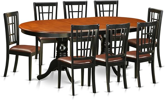 East West Furniture PLNI9-BCH-LC 9 Piece Dining Room Table Set Includes an Oval by EastWestFurniture