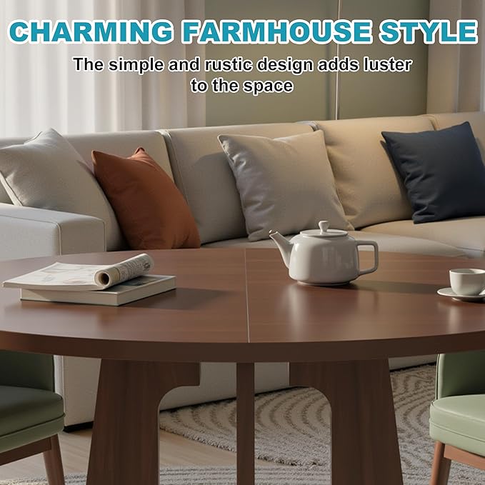 47" Round Dining Table for 4-6, Modern Small Dinner Table Farmhouse Round - Image 3