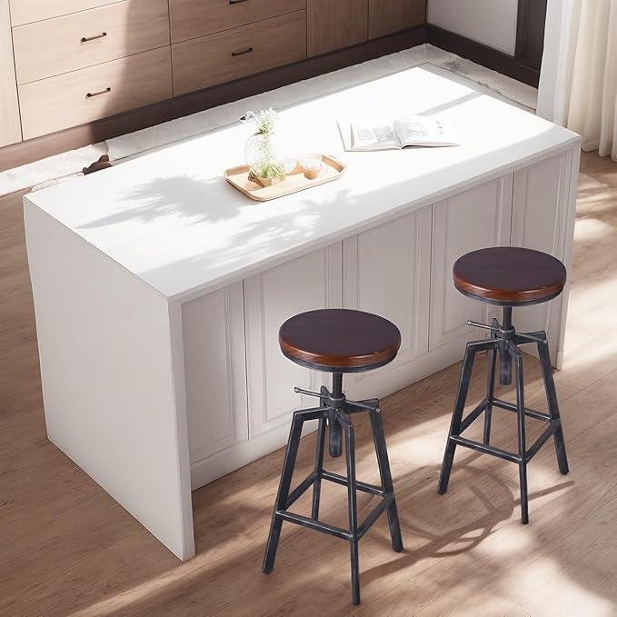 Set of 2 Industrial Bar Stools 25.6-30.5inch Counter Bar Height Adjustable - Image 2