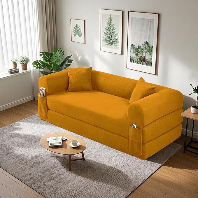 80" Convertible Sofa Bed, 3-in-1 Corduroy Folding Pull Out Couch - Image 8