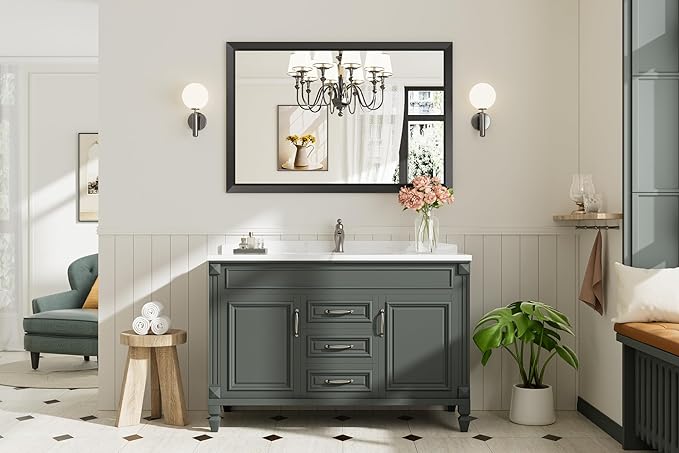 48x32 Inch Black Bathroom Mirror - Image 8