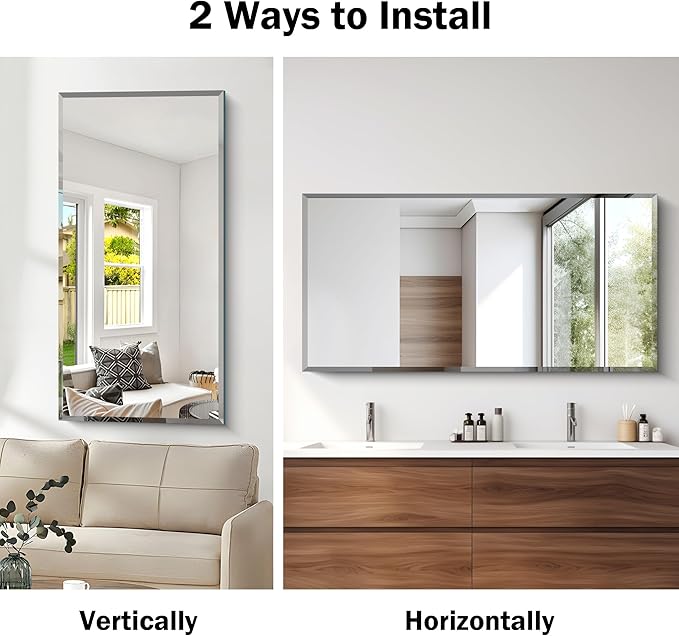 24x48 Large Beveled Mirror, Frameless Beveled Bathroom Mirrors - Image 4