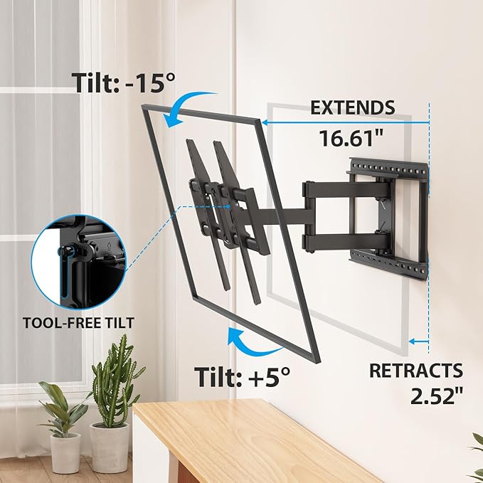 37-90 inch Full Motion TV Wall Mount, Fits 24" Wood Studs, Wall Mount tv Bracket - Image 2