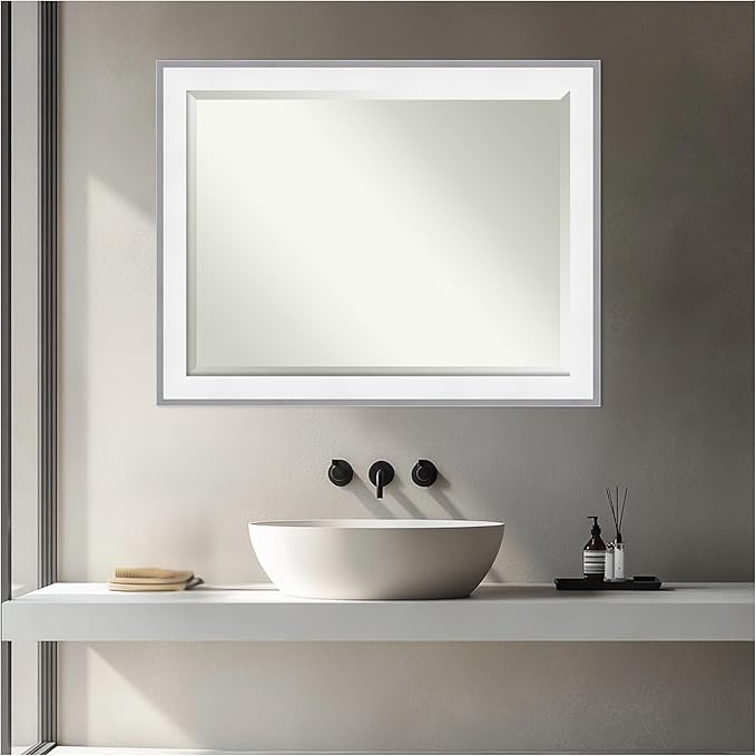 Amanti Art Bathroom Mirror for Over Sink, 27x21 Maya White Silver Rectangle - Image 5
