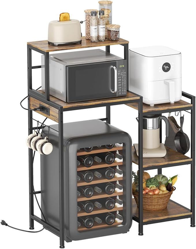 Mini Fridge Cabinet with Storage Shelves, Microwave Stand with Power Outlet by Toutrop