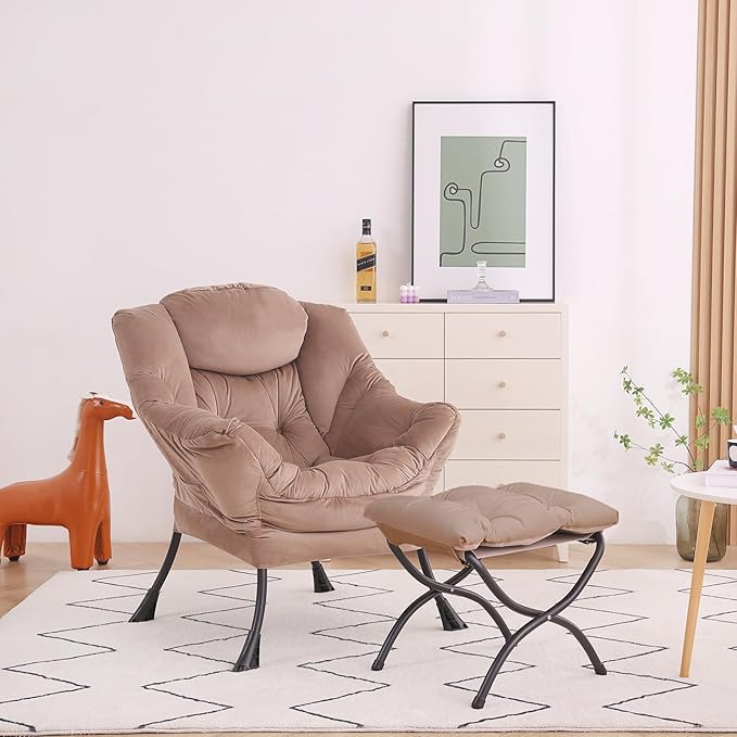 Lazy Chair with Ottoman, Modern Accent Chair Contemporary Lounge Leisure Sofa - Image 5