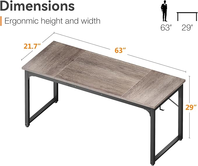 Coleshome 63 Inch Computer Desk, Modern Simple Style Desk - Image 3