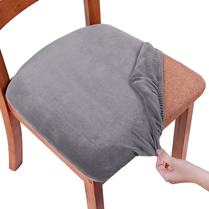 Smiry Velvet Seat Covers for Dining Room Chair Set of 6, Stretch Fit Removable by Smiry