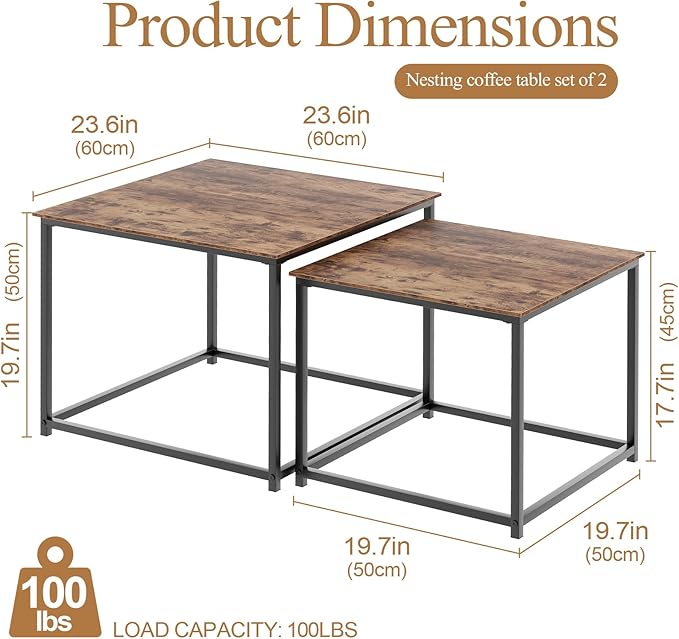 Garden 4 you Coffee Table Set of 2, Modern Engineered Wood Nesting Table - Image 2