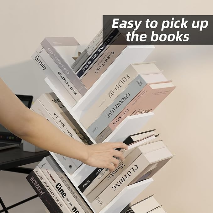 8 Tier Tree Bookshelf with Drawer, Free Standing Wood Bookcase - Image 9