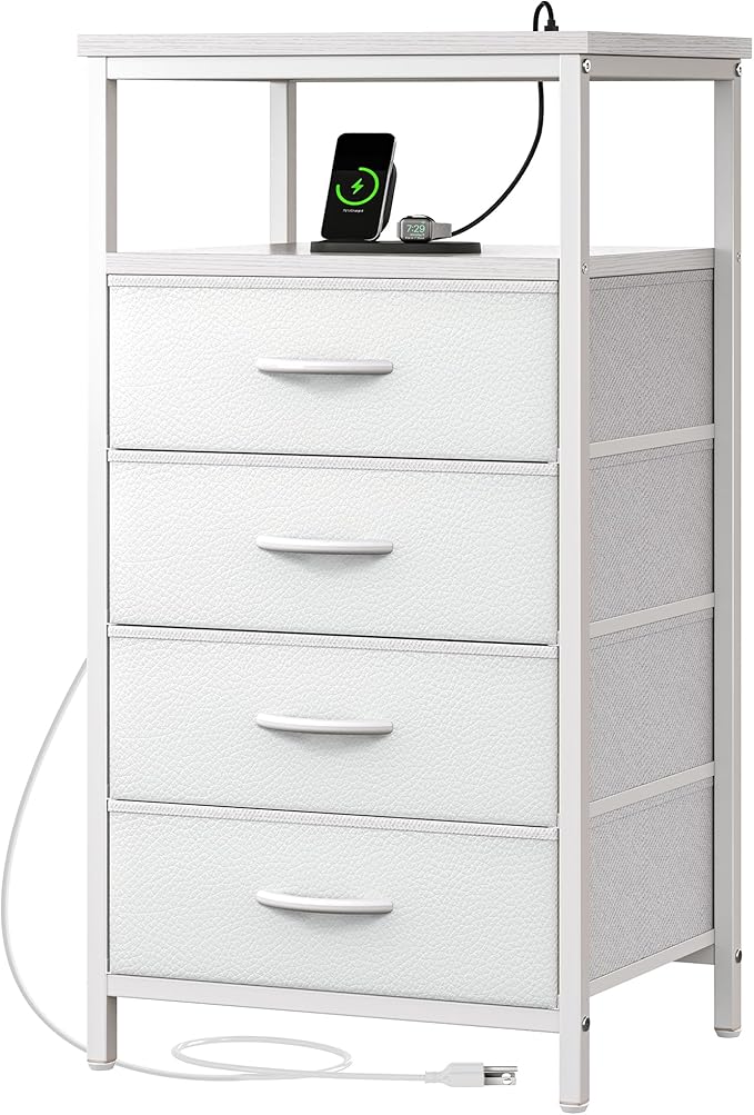 Huuger Night Stand with Charging Station, Bedside Table, Tall Nightstand with by Huuger