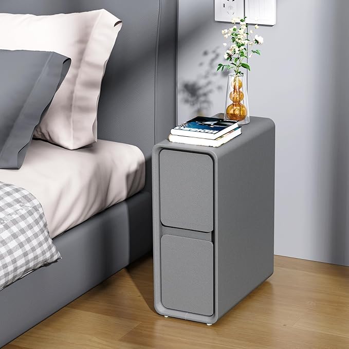 VICITON Modern Narrow Faux Leather Nightstand, Solid Wood Drawer, Storage by Unknown
