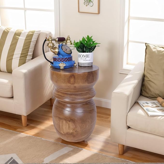 Handcrafted Tree Stump Accent Table 15.75" H Small Solid Paulownia Wood - Image 7
