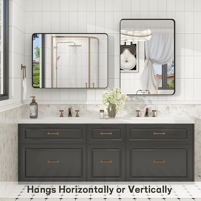 20x30 Inch Black Framed Bathroom Mirror - Image 5