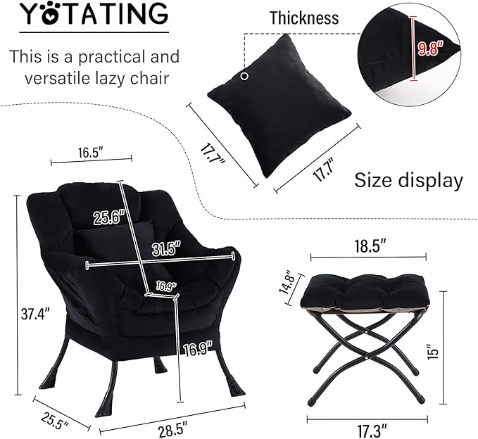 Lazy Chair with Ottoman, Comfy Reading Lounge Chair with Footstool & Throw - Image 2