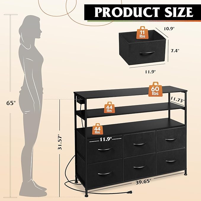 WLIVE Black TV Stand for 40, 45 inch TV, Entertainment Center - Image 3