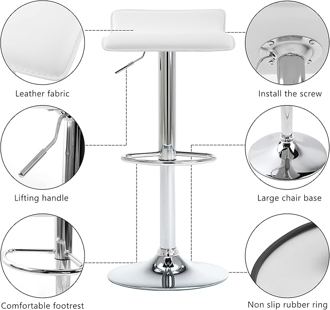 NOBPEINT Contemporary Chrome Air Lift Adjustable Swivel Bar Stool - Image 7