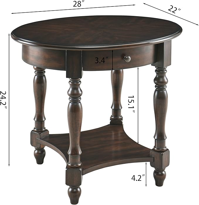 MODERION Oval End Table with Drawer, Solid Wood Sofa Side Table with Storage - Image 2