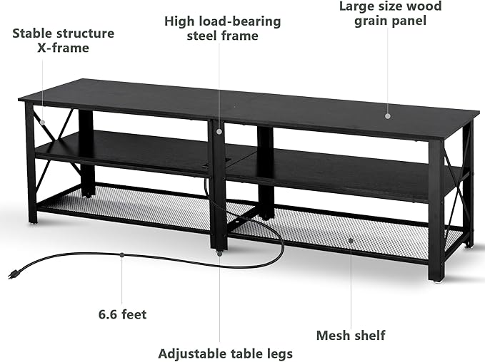 Clikuutory Modern Black 63 inch Metal TV Stand - Image 7