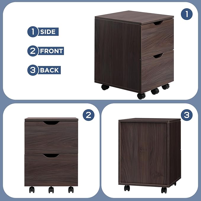 HollyHOME Under Desk Cabinet, Deep 2-Drawer Mobile Wood Cabinet, Storage Drawer - Image 3