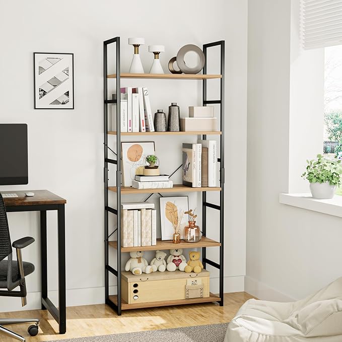 OTK 5 Tier Bookshelf, Tall Bookcase, Office Shelf Storage Organizer, Modern - Image 2