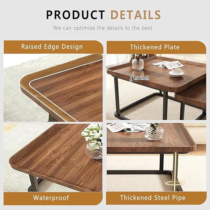 Square Nesting Coffee Table Set of 2, 23.6"+19.7" Nesting Tables, Small Square - Image 5