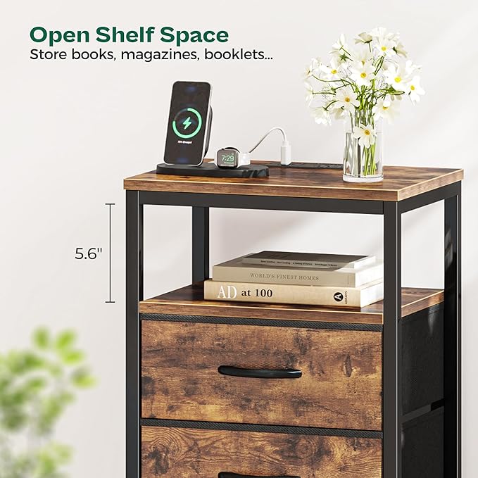 Huuger Night Stand with Charging Station, 4 Drawer Dresser - Image 8