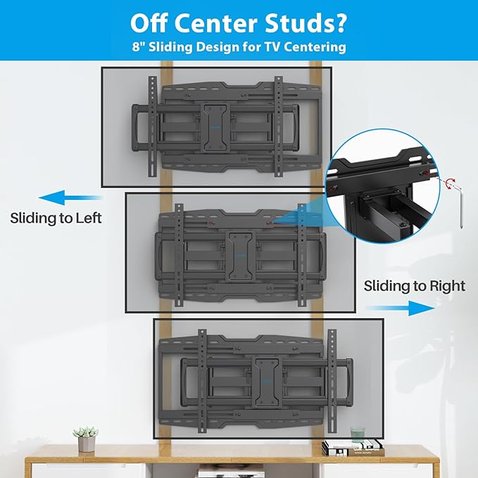 32-90" Full Motion Sliding TV Wall Mount, Fits 16" 18" 24" Wood Studs, Wall - Image 2