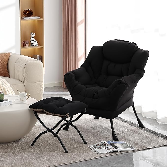 Lazy Chair with Folding Ottoman, Modern Accent Lounge Armchair with Armrests - Image 2