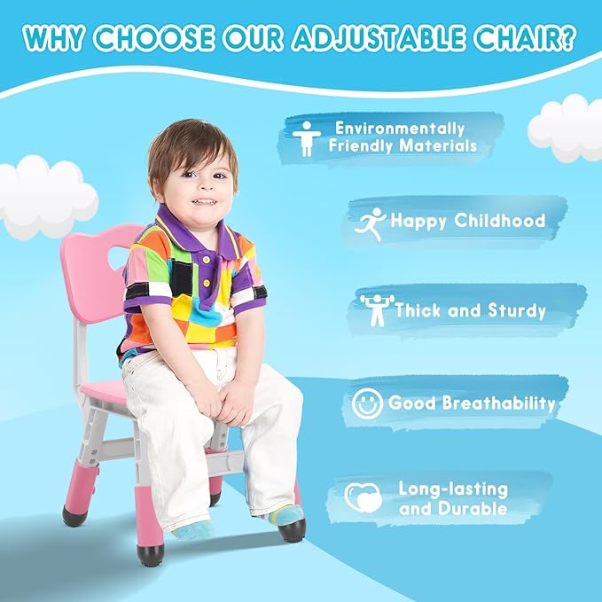 Kids Height Adjustable Toddler Chair Max Load 220LBS Plastic Indoor Outdoor - Image 4