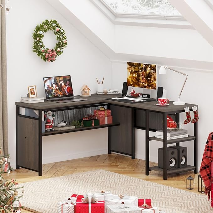 FATORRI L Shaped Desk, Industrial Reversible Home Office Computer Desk - Image 2