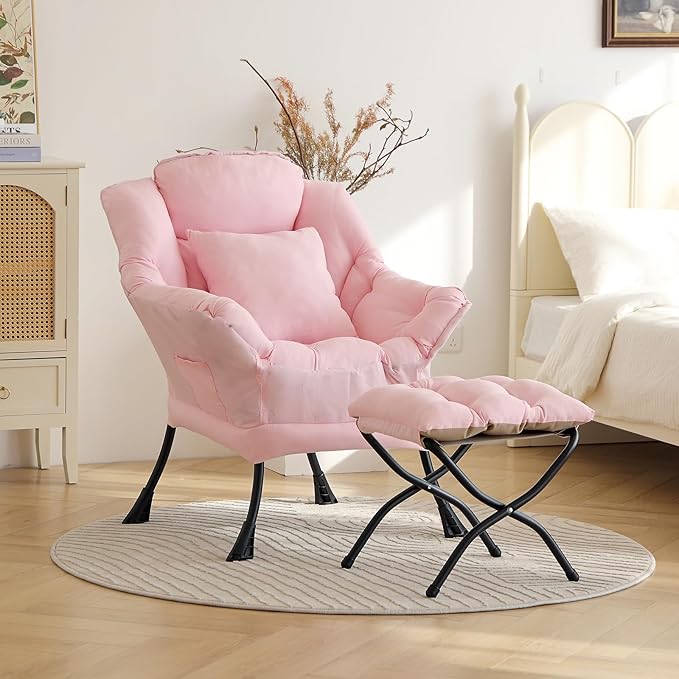 Large Lazy Chair with Ottoman, Accent Reading Chair with a Throw Pillow - Image 3