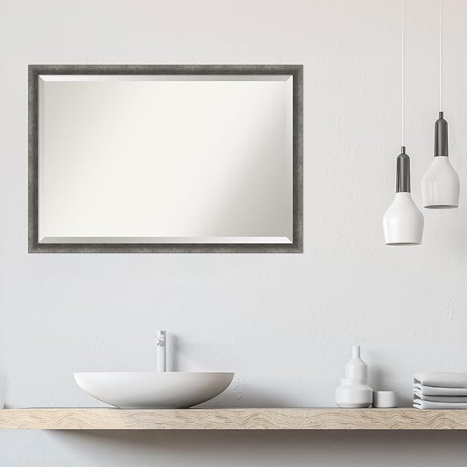 Amanti Art Grey Wall Mirror 26x38 Burnished Concrete Narrow Rectangle Bathroom - Image 6
