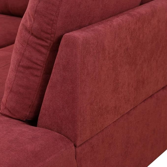 Red L-Shaped 3-Piece Flannel Sofa - Image 5