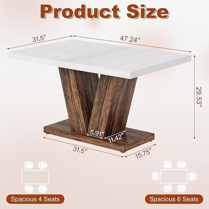 47 Inch Dining Table for 4, Farmhouse Dinner Table Wooden Kitchen Tables - Image 2