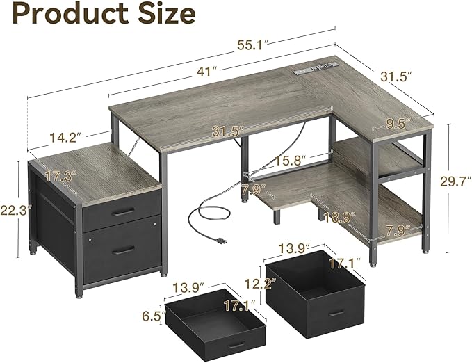 Casaottima L Shaped Desk with Drawers & File Cabinet, Computer Desk with - Image 3