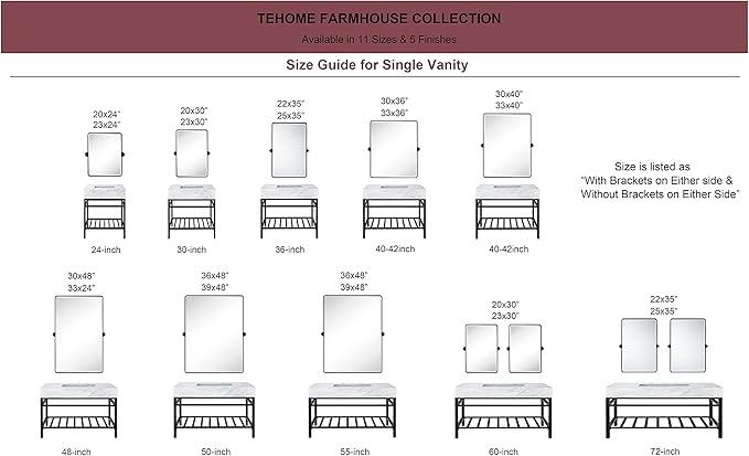 TEHOME Matt Black Pivot Rectangle Bathroom Vanity Mirrror Farmhouse Tiltable - Image 8