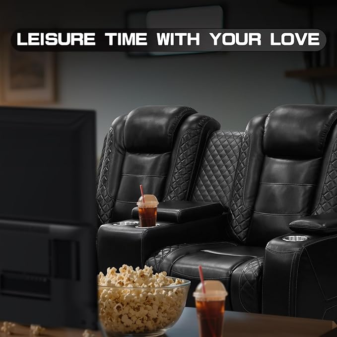 PU Leather Power Wall Hugger Chair Double Reclining Sectional Sofa 2-Seater - Image 7