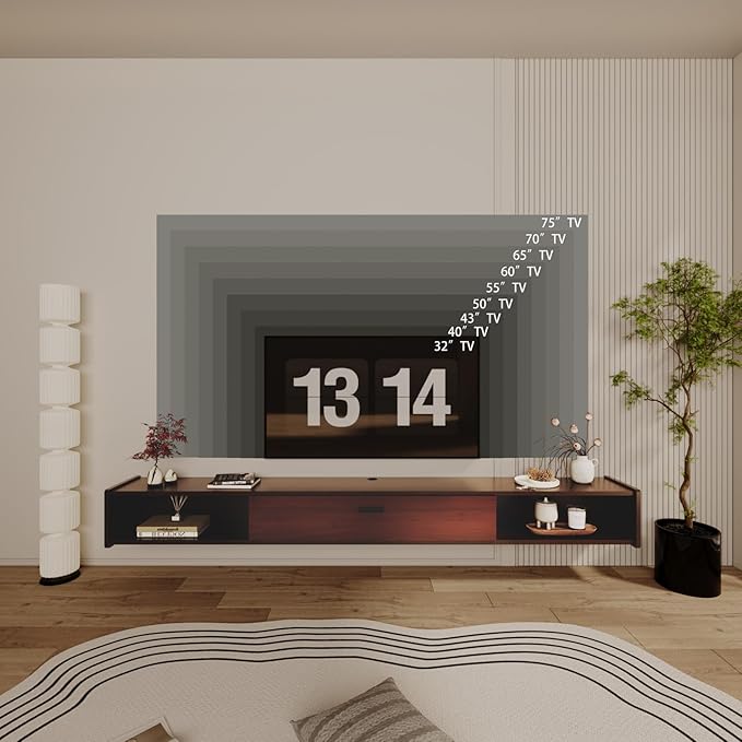 70'' Floating TV Stand, Wall Mounted TV Console, Floating TV Cabinet, Under TV - Image 7