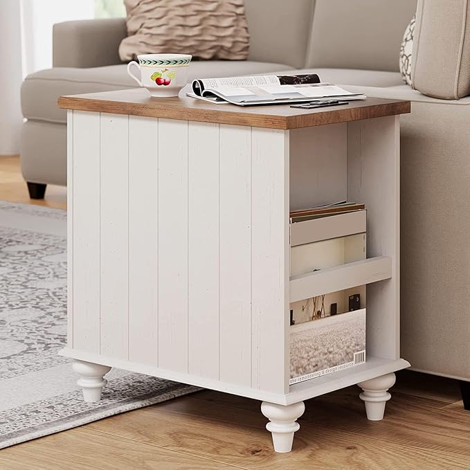 WAMPAT End Table with Charging Station, Wood Nightstand with Power Outlets & - Image 7