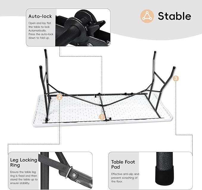 Folding Table 6FT HDPE 6 Foot Foldable Table Portable Banquet Surface - Image 7
