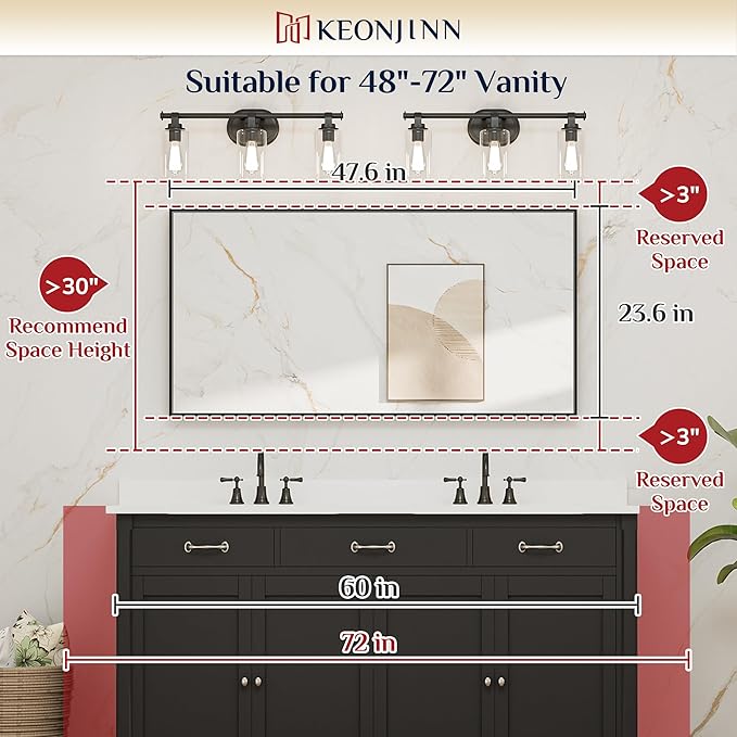 Keonjinn Gold Bathroom Mirrors for Wall 48 x 24 Inch Brushed Gold Frame - Image 5
