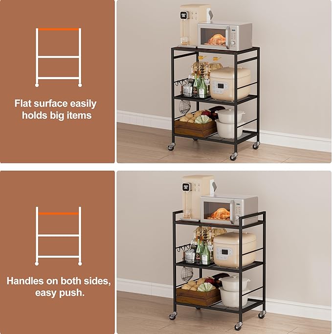 3-Tier Kitchen Cart with Adjustable Shelves - Image 6