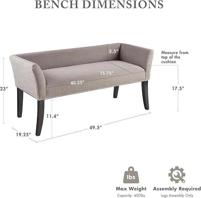 Madison Park Accent Bench, Upholstered - Image 3